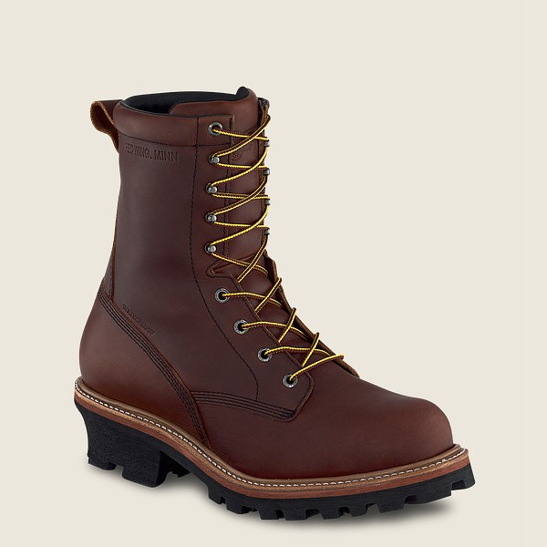 Red Wing Mens Work Boots - Loggermax - 9-inch Insulated Waterproof Soft Toe Logger - Brown - OXI7054